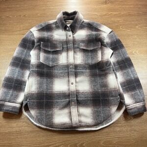 Abercrombie & Fitch Women's Plaid Shacket Jacket Gray Cream Size L Cozy Layers